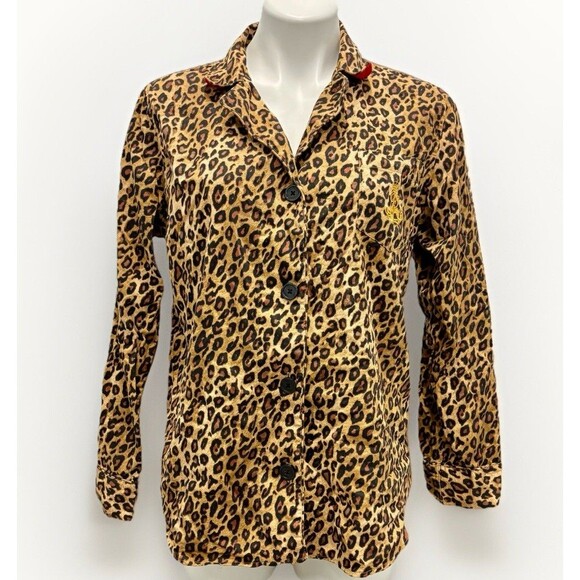 Lauren Ralph Lauren Other - Ralph Lauren Pajama Shirt Leopard Print Long Sleeve Button L Embroidered Logo